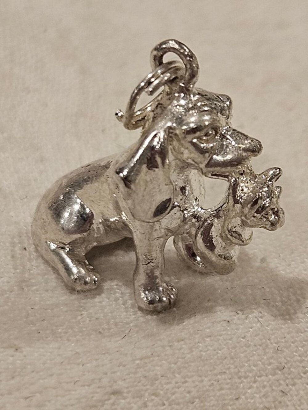 VTG Signed Jezlaine 925 Sterling Silver Dog Carrying Cat Kitten 3D Charm